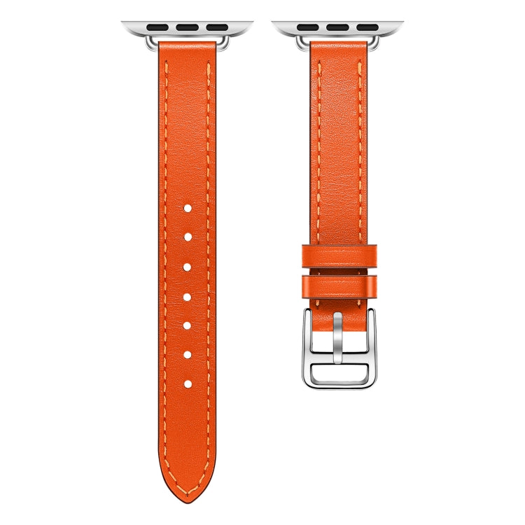For Apple Watch 46mm / 49mm / 45mm / 44mm Classic Connector Buckle Slim Cow Real Leather Watch Band(Orange) - Watch Bands by PMC TechLife | Online Shopping South Africa | PMC TechLife | Buy Now Pay Later Mobicred