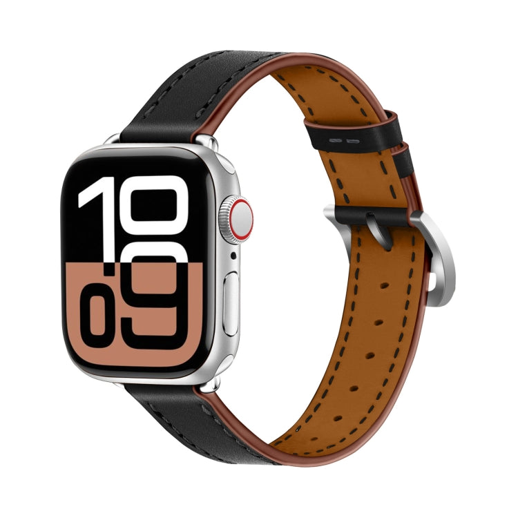 For Apple Watch 46mm / 49mm / 45mm / 44mm Classic Connector Buckle Slim Cow Real Leather Watch Band(Black) - Watch Bands by PMC TechLife | Online Shopping South Africa | PMC TechLife | Buy Now Pay Later Mobicred