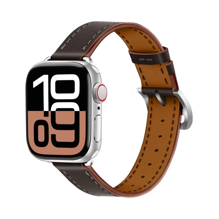 For Apple Watch 46mm / 49mm / 45mm / 44mm Classic Connector Buckle Slim Cow Real Leather Watch Band(Dark Brown) - Watch Bands by PMC TechLife | Online Shopping South Africa | PMC TechLife | Buy Now Pay Later Mobicred