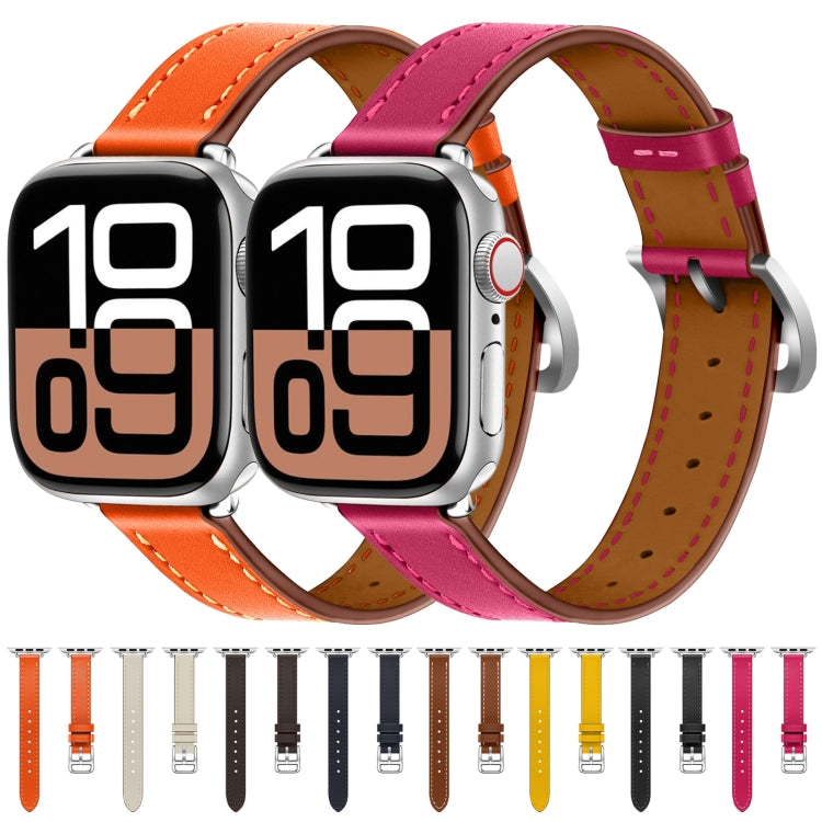 For Apple Watch 46mm / 49mm / 45mm / 44mm Classic Connector Buckle Slim Cow Real Leather Watch Band(Orange) - Watch Bands by PMC TechLife | Online Shopping South Africa | PMC TechLife | Buy Now Pay Later Mobicred