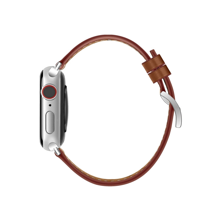 For Apple Watch 46mm / 49mm / 45mm / 44mm Classic Connector Buckle Slim Cow Real Leather Watch Band(Orange) - Watch Bands by PMC TechLife | Online Shopping South Africa | PMC TechLife | Buy Now Pay Later Mobicred