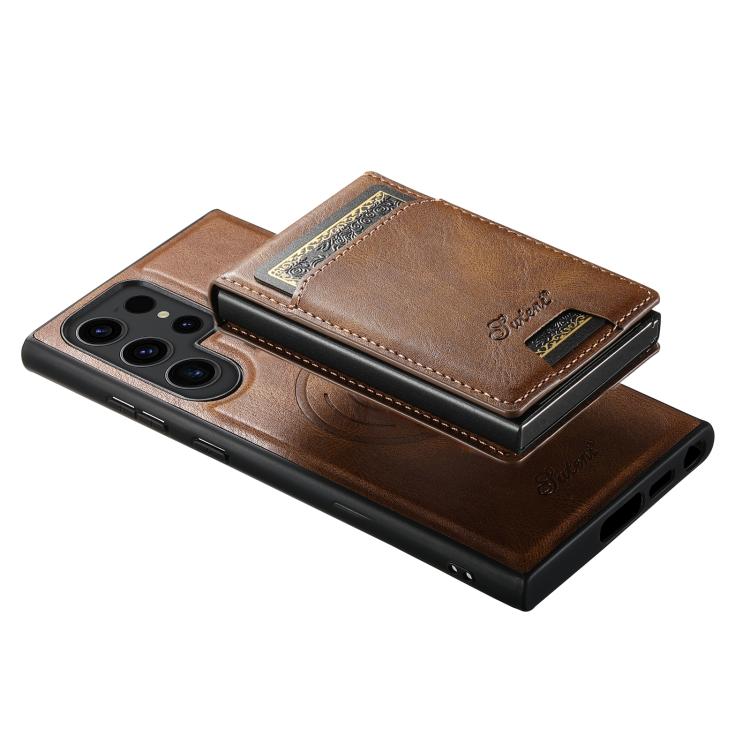For Samsung Galaxy S25 5G Suteni H19 Oil Wax 2-in-1 MagSafe Removable Card Box Back Phone Case(Brown) - Galaxy S25 5G Cases by Suteni | Online Shopping South Africa | PMC TechLife | Buy Now Pay Later Mobicred