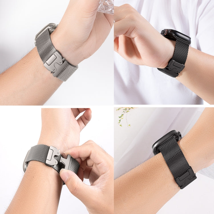 For Apple Watch 42mm / 41mm / 40mm / 38mm Umbrella Buckle Think Milanese Plate Stainless Steel Paracord Buckle Watch Band(Black) - free shipping - PMC TechLife - Order now!