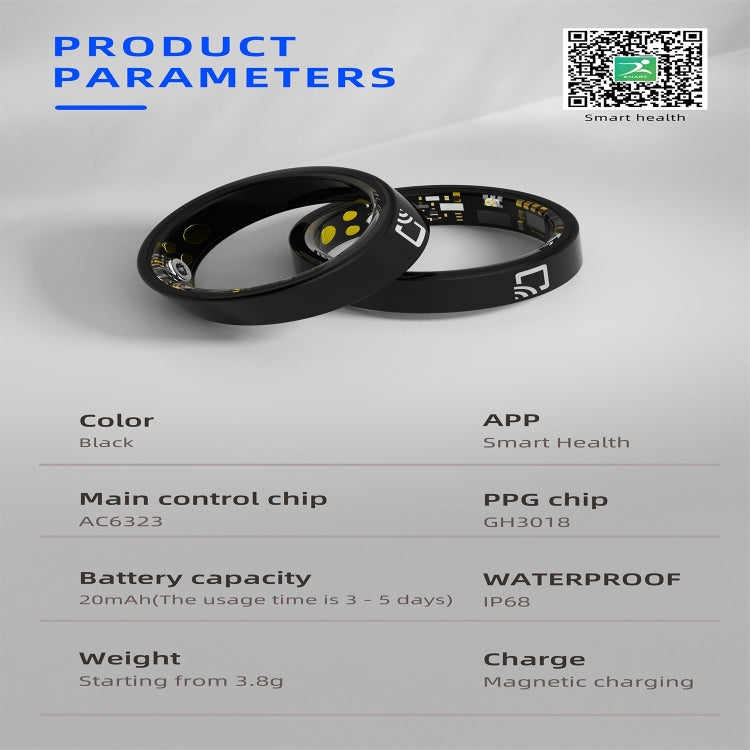 R20 SIZE 9 Smart Ring, Support Heart Rate / Blood Oxygen / Sleep Monitoring / Multiple Sports Modes(Black) - Smart Rings / Smart Telephones by PMC TechLife | Online Shopping South Africa | PMC TechLife | Buy Now Pay Later Mobicred