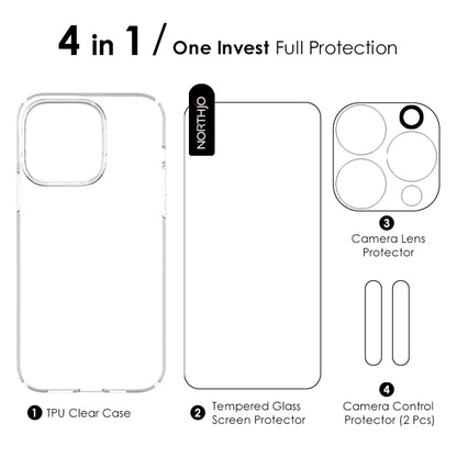 For iPhone 16 Pro Max NORTHJO 4 in 1 TPU Phone Case with Screen Film and Lens Film and Camera Control Button Cover(Clear) - iPhone 16 Pro Max Cases by NORTHJO | Online Shopping South Africa | PMC Jewellery | Buy Now Pay Later Mobicred