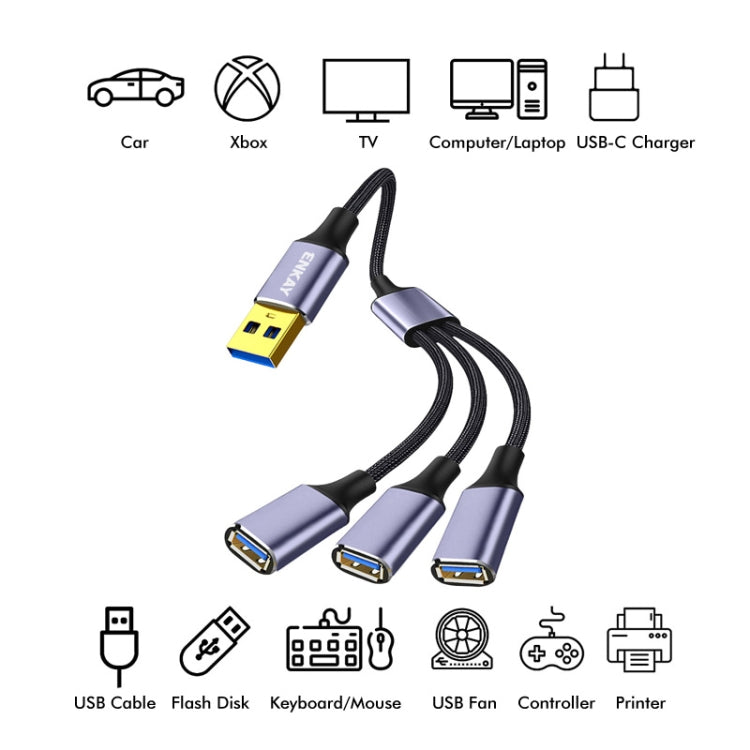 ENKAY ENK-CB172 USB 2.0 to 3 USB 2.0 OTG Splitter Y Cable Extension Cord, Length:0.5m - USB Cable by ENKAY | Online Shopping South Africa | PMC TechLife | Buy Now Pay Later Mobicred