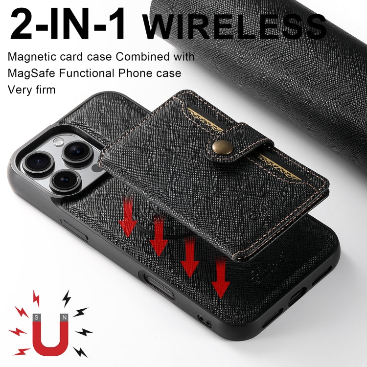 For iPhone 16 Pro Max Suteni H20 Cross-Grain MagSafe Horizontal Card Bag Back Phone Case(Black) - iPhone 16 Pro Max Cases by Suteni | Online Shopping South Africa | PMC Jewellery | Buy Now Pay Later Mobicred