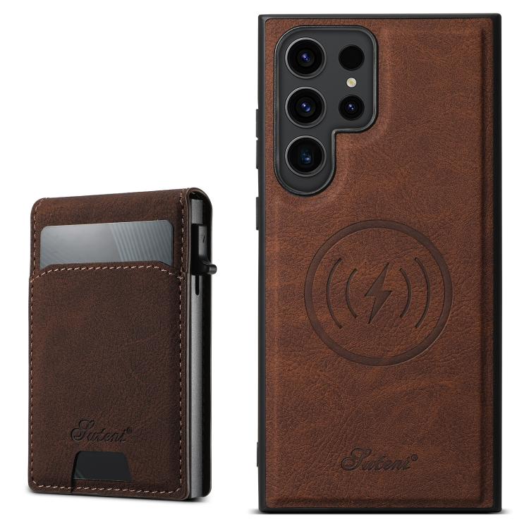 For Samsung Galaxy S25 Ultra 5G Suteni H19 Litchi Texture 2-in-1 MagSafe Removable Card Case Back Phone Case(Brown) - Galaxy S25 Ultra 5G Cases by Suteni | Online Shopping South Africa | PMC TechLife | Buy Now Pay Later Mobicred