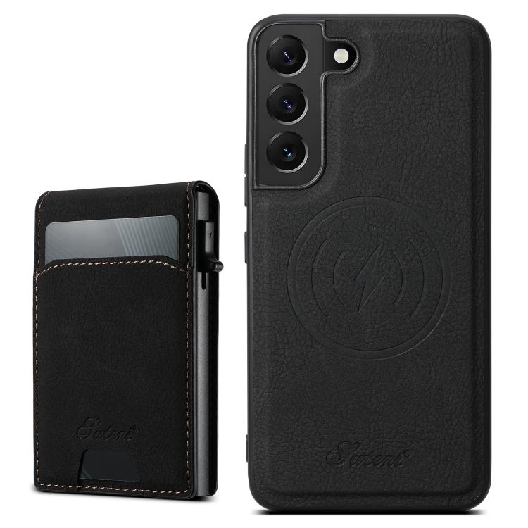 For Samsung Galaxy S25+ 5G Suteni H19 Litchi Texture 2-in-1 MagSafe Removable Card Case Back Phone Case(Black) - Galaxy S25+ 5G Cases by Suteni | Online Shopping South Africa | PMC TechLife | Buy Now Pay Later Mobicred