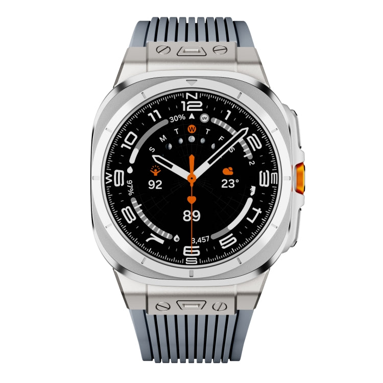 For Samsung Galaxy Watch Ultra 47mm Titanium Connector Silver Buckle Silicone Watch Band(Gray) - free shipping - PMC TechLife - Order now!