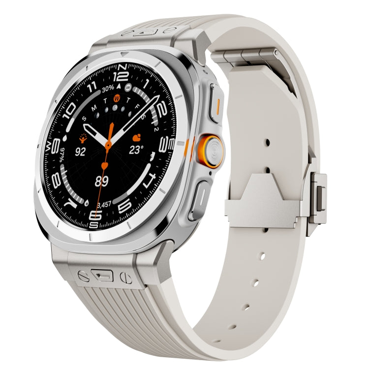 For Samsung Galaxy Watch Ultra 47mm Titanium Connector Silver Buckle Silicone Watch Band(Starlight) - free shipping - PMC TechLife - Order now!