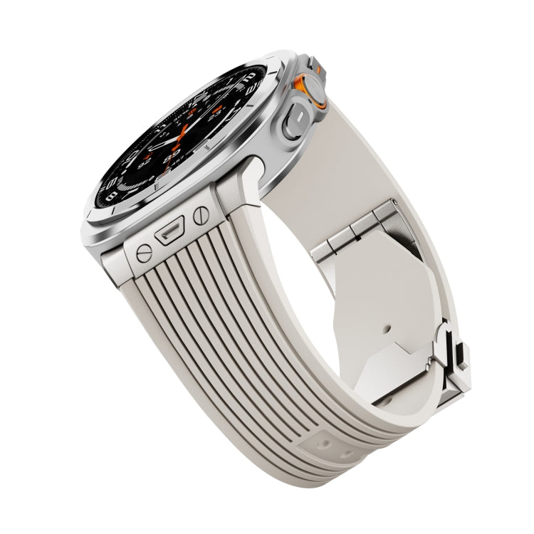 For Samsung Galaxy Watch Ultra 47mm Titanium Connector Silver Buckle Silicone Watch Band(Starlight) - free shipping - PMC TechLife - Order now!