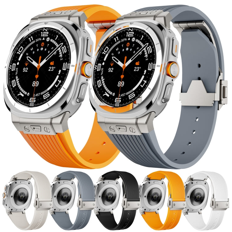 For Samsung Galaxy Watch Ultra 47mm Titanium Connector Silver Buckle Silicone Watch Band(Starlight) - free shipping - PMC TechLife - Order now!