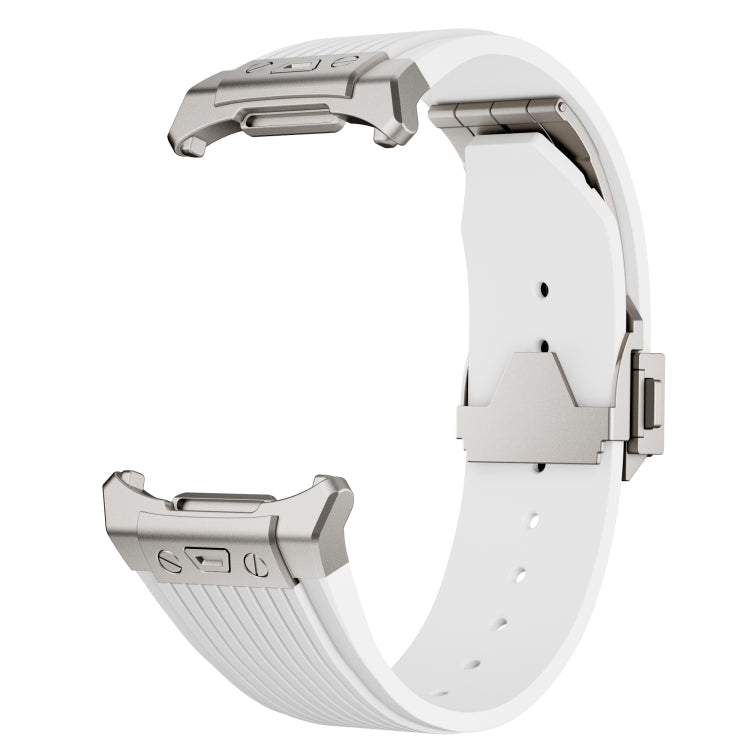 For Samsung Galaxy Watch Ultra 47mm Titanium Connector Silver Buckle Silicone Watch Band(Starlight) - free shipping - PMC TechLife - Order now!