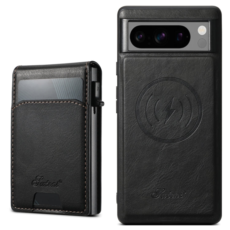 For Google Pixel 8 Pro Suteni H19 Oil Wax 2-in-1 MagSafe Removable Card Box Back Phone Case(Black) - free shipping - PMC TechLife - Order now!