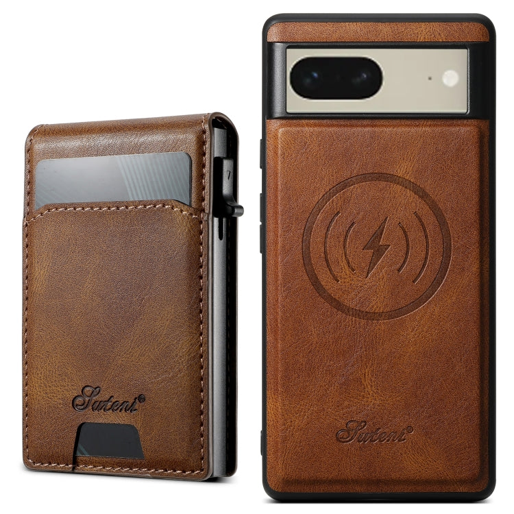 For Google Pixel 7 Suteni H19 Oil Wax 2-in-1 MagSafe Removable Card Box Back Phone Case(Brown) - free shipping - PMC TechLife - Order now!