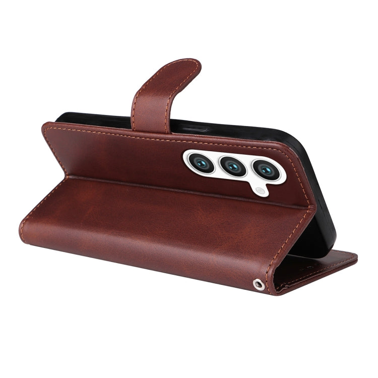 For Samsung Galaxy S25 5G ENKAY Card Wallet Calf Texture Leather Phone Case with Screen Film(Red) - Galaxy S25 5G Cases by ENKAY | Online Shopping South Africa | PMC Jewellery | Buy Now Pay Later Mobicred