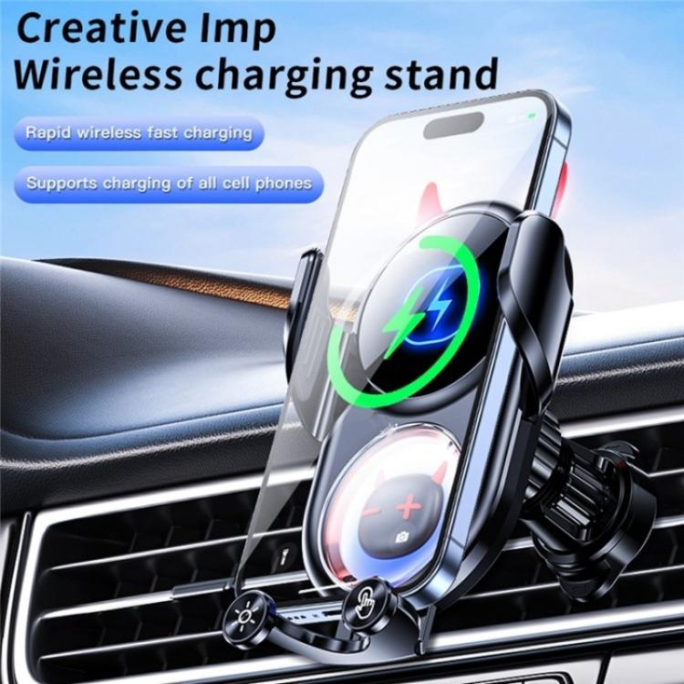 D1 Devil Design Air Vent Mount Phone Holder Stand 15W Car Wireless Charger(White) - Car Charger by PMC TechLife | Online Shopping South Africa | PMC TechLife | Buy Now Pay Later Mobicred