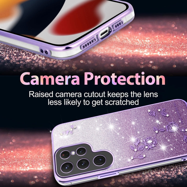 For Samsung Galaxy S25 Ultra 5G Gradient Glitter Flower All-inclusive Phone Case(Purple) - Galaxy S25 Ultra 5G Cases by PMC Jewellery | Online Shopping South Africa | PMC Jewellery | Buy Now Pay Later Mobicred