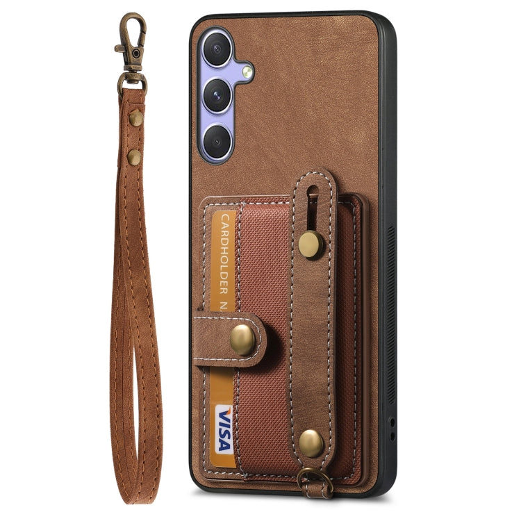 For Samsung Galaxy S25 5G Retro Cross Wristband Wallet Leather Back Phone Case(Brown) - Galaxy S25 5G Cases by PMC Jewellery | Online Shopping South Africa | PMC Jewellery | Buy Now Pay Later Mobicred