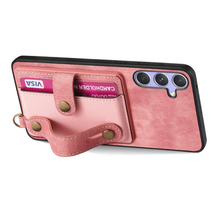 For Samsung Galaxy S25+ 5G Retro Cross Wristband Wallet Leather Back Phone Case(Pink) - Galaxy S25+ 5G Cases by PMC Jewellery | Online Shopping South Africa | PMC Jewellery | Buy Now Pay Later Mobicred