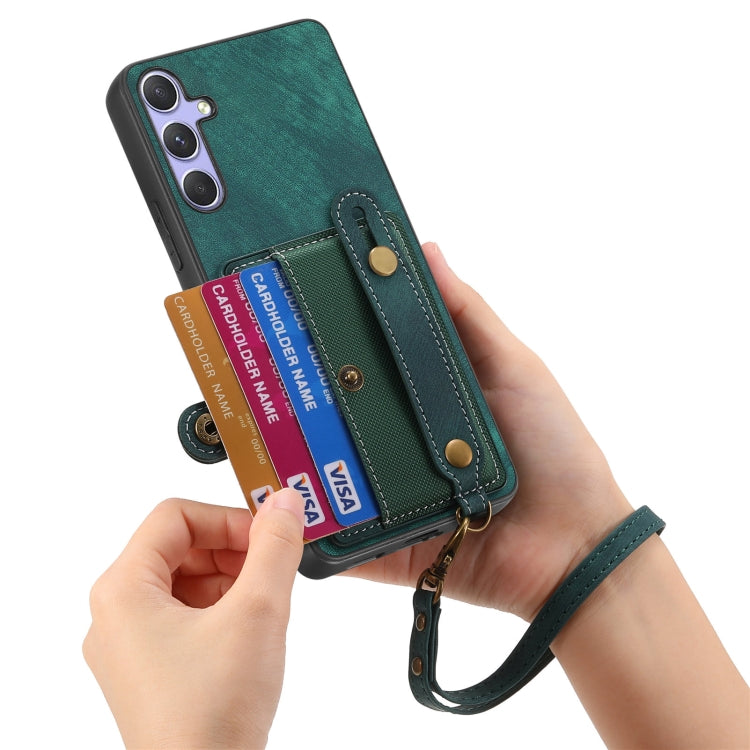 For Samsung Galaxy S25 Ultra 5G Retro Cross Wristband Wallet Leather Back Phone Case(Green) - Galaxy S25 Ultra 5G Cases by PMC Jewellery | Online Shopping South Africa | PMC Jewellery | Buy Now Pay Later Mobicred