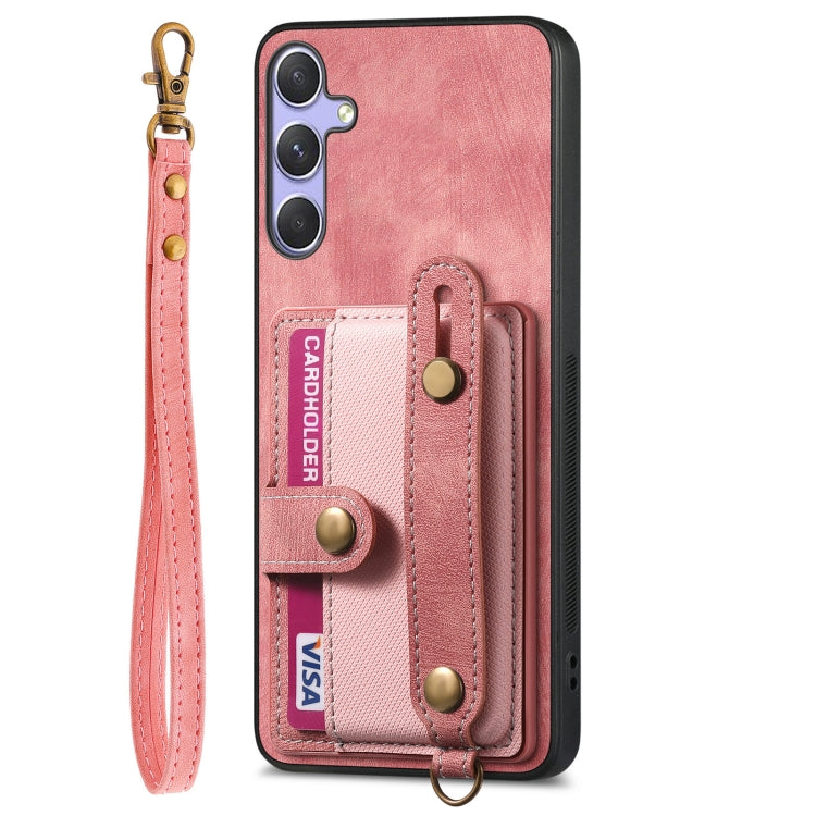 For Samsung Galaxy S25 Ultra 5G Retro Cross Wristband Wallet Leather Back Phone Case(Pink) - Galaxy S25 Ultra 5G Cases by PMC Jewellery | Online Shopping South Africa | PMC Jewellery | Buy Now Pay Later Mobicred