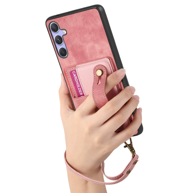 For Samsung Galaxy S25 Ultra 5G Retro Cross Wristband Wallet Leather Back Phone Case(Pink) - Galaxy S25 Ultra 5G Cases by PMC Jewellery | Online Shopping South Africa | PMC Jewellery | Buy Now Pay Later Mobicred