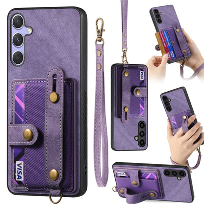 For Samsung Galaxy S25 Ultra 5G Retro Cross Wristband Wallet Leather Back Phone Case(Purple) - Galaxy S25 Ultra 5G Cases by PMC Jewellery | Online Shopping South Africa | PMC Jewellery | Buy Now Pay Later Mobicred