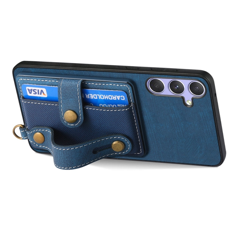 For Samsung Galaxy S25 Ultra 5G Retro Cross Wristband Wallet Leather Back Phone Case(Blue) - Galaxy S25 Ultra 5G Cases by PMC Jewellery | Online Shopping South Africa | PMC Jewellery | Buy Now Pay Later Mobicred