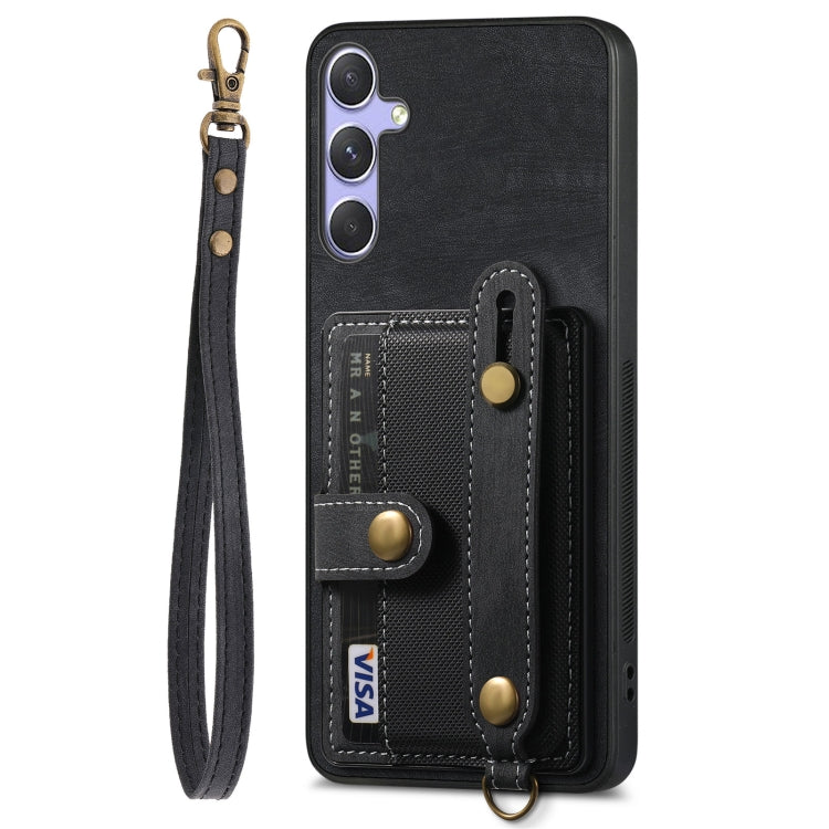 For Samsung Galaxy S25 Ultra 5G Retro Cross Wristband Wallet Leather Back Phone Case(Black) - Galaxy S25 Ultra 5G Cases by PMC Jewellery | Online Shopping South Africa | PMC Jewellery | Buy Now Pay Later Mobicred