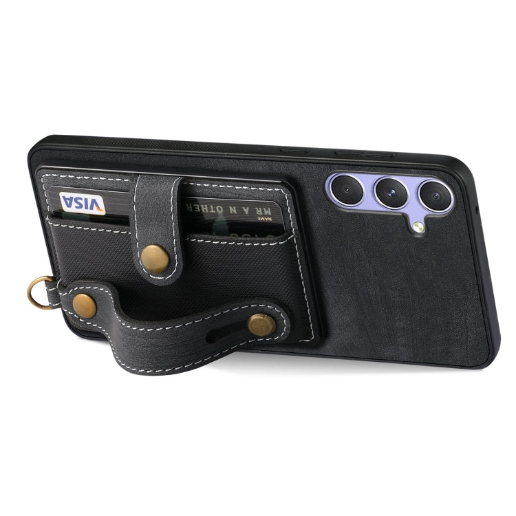 For Samsung Galaxy S25 Ultra 5G Retro Cross Wristband Wallet Leather Back Phone Case(Black) - Galaxy S25 Ultra 5G Cases by PMC Jewellery | Online Shopping South Africa | PMC Jewellery | Buy Now Pay Later Mobicred