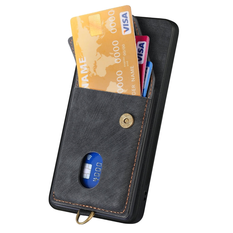 For Samsung Galaxy S25+ 5G Retro Card Wallet Fold Leather Phone Case with Strap(Black) - Galaxy S25+ 5G Cases by PMC TechLife | Online Shopping South Africa | PMC TechLife | Buy Now Pay Later Mobicred