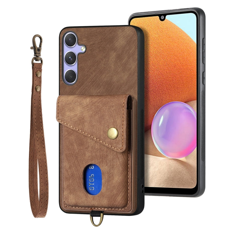 For Samsung Galaxy S25+ 5G Retro Card Wallet Fold Leather Phone Case with Strap(Brown) - Galaxy S25+ 5G Cases by PMC Jewellery | Online Shopping South Africa | PMC Jewellery | Buy Now Pay Later Mobicred