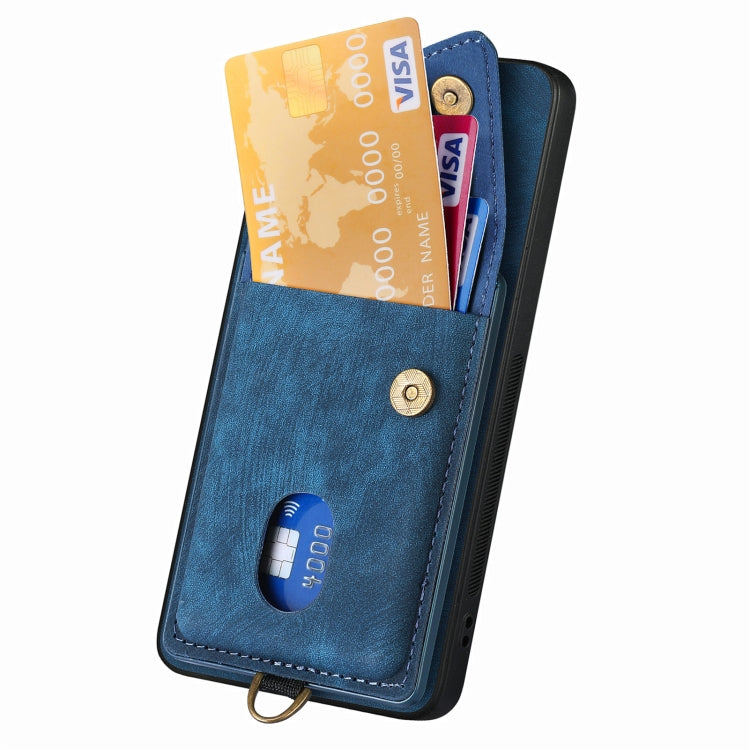 For Samsung Galaxy S25 Ultra 5G Retro Card Wallet Fold Leather Phone Case with Strap(Blue) - Galaxy S25 Ultra 5G Cases by PMC Jewellery | Online Shopping South Africa | PMC Jewellery | Buy Now Pay Later Mobicred