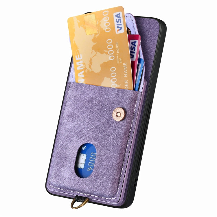 For Samsung Galaxy S25 Ultra 5G Retro Card Wallet Fold Leather Phone Case with Strap(Purple) - free shipping - PMC TechLife - Order now!