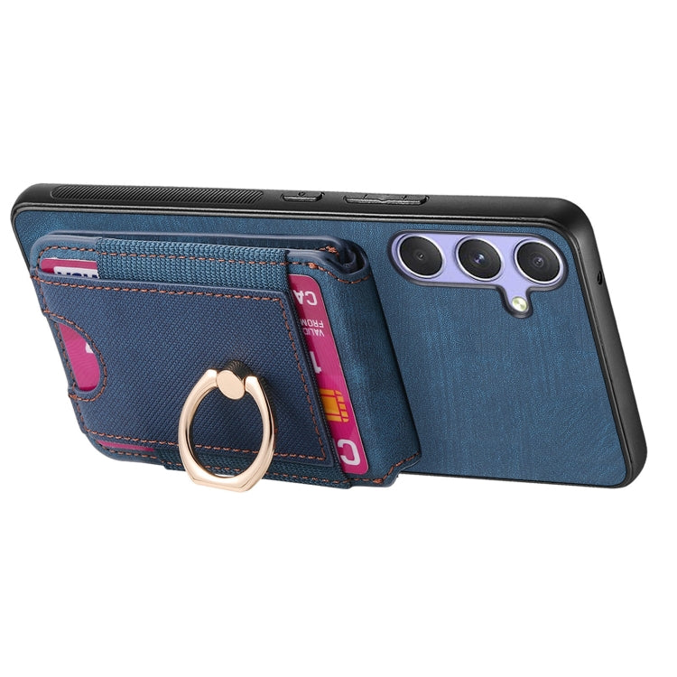 For Samsung Galaxy S25 5G Retro Splitable Magnetic Stand Card Bag Leather Phone Case(Blue) - Galaxy S25 5G Cases by PMC Jewellery | Online Shopping South Africa | PMC Jewellery | Buy Now Pay Later Mobicred