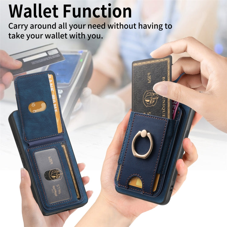 For Samsung Galaxy S25 5G Retro Splitable Magnetic Stand Card Bag Leather Phone Case(Blue) - Galaxy S25 5G Cases by PMC Jewellery | Online Shopping South Africa | PMC Jewellery | Buy Now Pay Later Mobicred