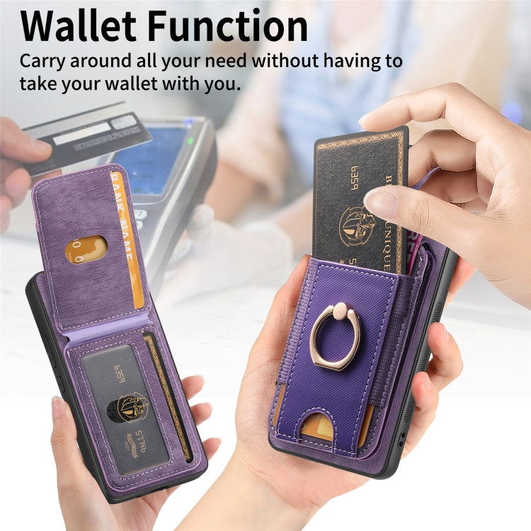 For Samsung Galaxy S25 5G Retro Splitable Magnetic Stand Card Bag Leather Phone Case(Purple) - Galaxy S25 5G Cases by PMC Jewellery | Online Shopping South Africa | PMC Jewellery | Buy Now Pay Later Mobicred