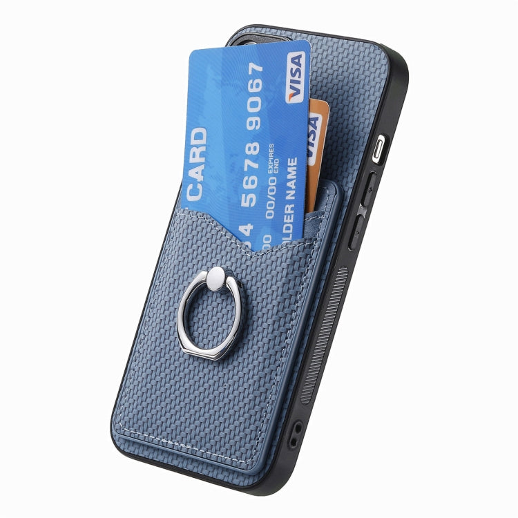 For Samsung Galaxy S25 Ultra 5G Carbon Fiber Card Wallet Ring Phone Case(Blue) - Galaxy S25 Ultra 5G Cases by PMC Jewellery | Online Shopping South Africa | PMC Jewellery | Buy Now Pay Later Mobicred