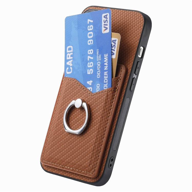 For Samsung Galaxy S25 Ultra 5G Carbon Fiber Card Wallet Ring Phone Case(Brown) - Galaxy S25 Ultra 5G Cases by PMC Jewellery | Online Shopping South Africa | PMC Jewellery | Buy Now Pay Later Mobicred