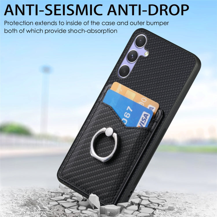 For Samsung Galaxy S25 Ultra 5G Carbon Fiber Card Wallet Ring Phone Case(Brown) - Galaxy S25 Ultra 5G Cases by PMC Jewellery | Online Shopping South Africa | PMC Jewellery | Buy Now Pay Later Mobicred
