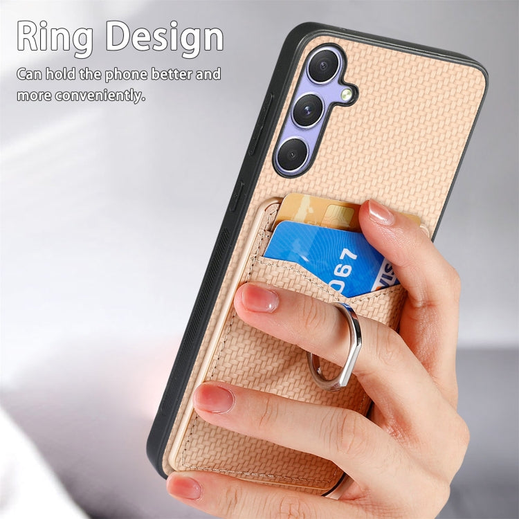 For Samsung Galaxy S25 Ultra 5G Carbon Fiber Card Wallet Ring Phone Case(Brown) - Galaxy S25 Ultra 5G Cases by PMC Jewellery | Online Shopping South Africa | PMC Jewellery | Buy Now Pay Later Mobicred
