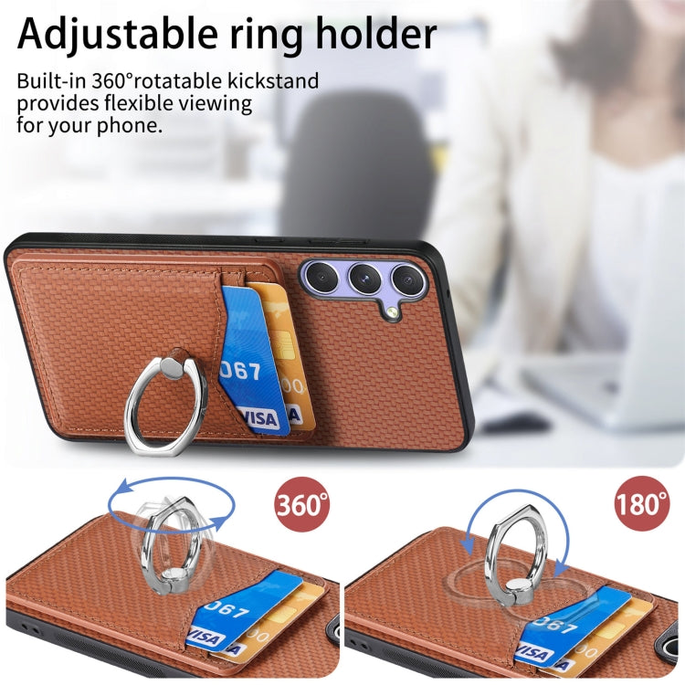 For Samsung Galaxy S25 Ultra 5G Carbon Fiber Card Wallet Ring Phone Case(Brown) - Galaxy S25 Ultra 5G Cases by PMC Jewellery | Online Shopping South Africa | PMC Jewellery | Buy Now Pay Later Mobicred