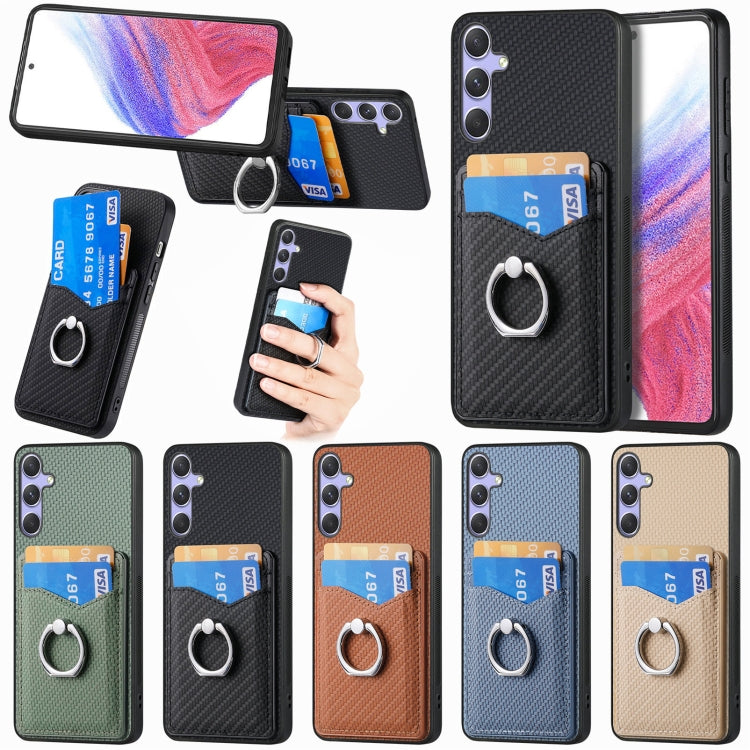 For Samsung Galaxy S25 Ultra 5G Carbon Fiber Card Wallet Ring Phone Case(Green) - Galaxy S25 Ultra 5G Cases by PMC Jewellery | Online Shopping South Africa | PMC Jewellery | Buy Now Pay Later Mobicred