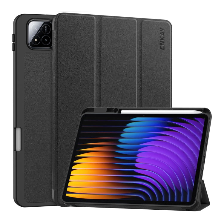 For Xiaomi Pad 7 / 7 Pro 11.2 ENKAY Tri-fold Custer Texture TPU Leather Smart Tablet Case with Pen Slot(Black) - free shipping - PMc TechLife - Order now!