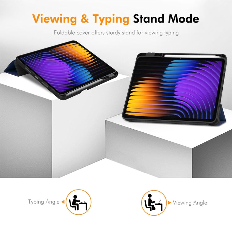 For Xiaomi Pad 7 / 7 Pro 11.2 ENKAY Tri-fold Custer Texture TPU Leather Smart Tablet Case with Pen Slot(Dark Green) - free shipping - PMc TechLife - Order now!