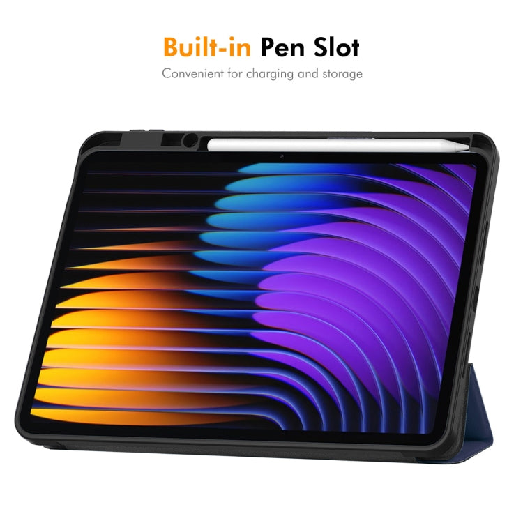 For Xiaomi Pad 7 / 7 Pro 11.2 ENKAY Tri-fold Custer Texture TPU Leather Smart Tablet Case with Pen Slot(Dark Green) - free shipping - PMc TechLife - Order now!