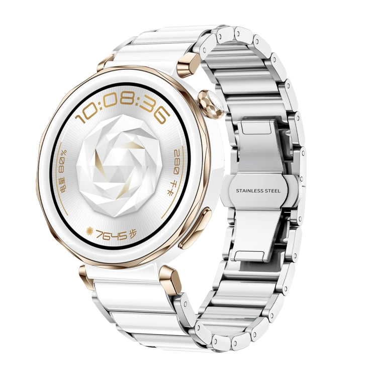 For Huawei Watch GT 5 41mm / GT 5 Pro 42mm Butterfly Buckle Ceramic White Metal Watch Band(White+Silver) - free shipping - PMC TechLife - Order now!