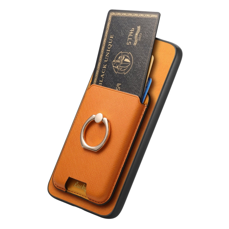 For Samsung Galaxy S25 5G Retro Cross Leather Ring Vertical Insert Card Bag MagSafe Phone Case(Yellow) - Galaxy S25 5G Cases by PMC Jewellery | Online Shopping South Africa | PMC Jewellery | Buy Now Pay Later Mobicred